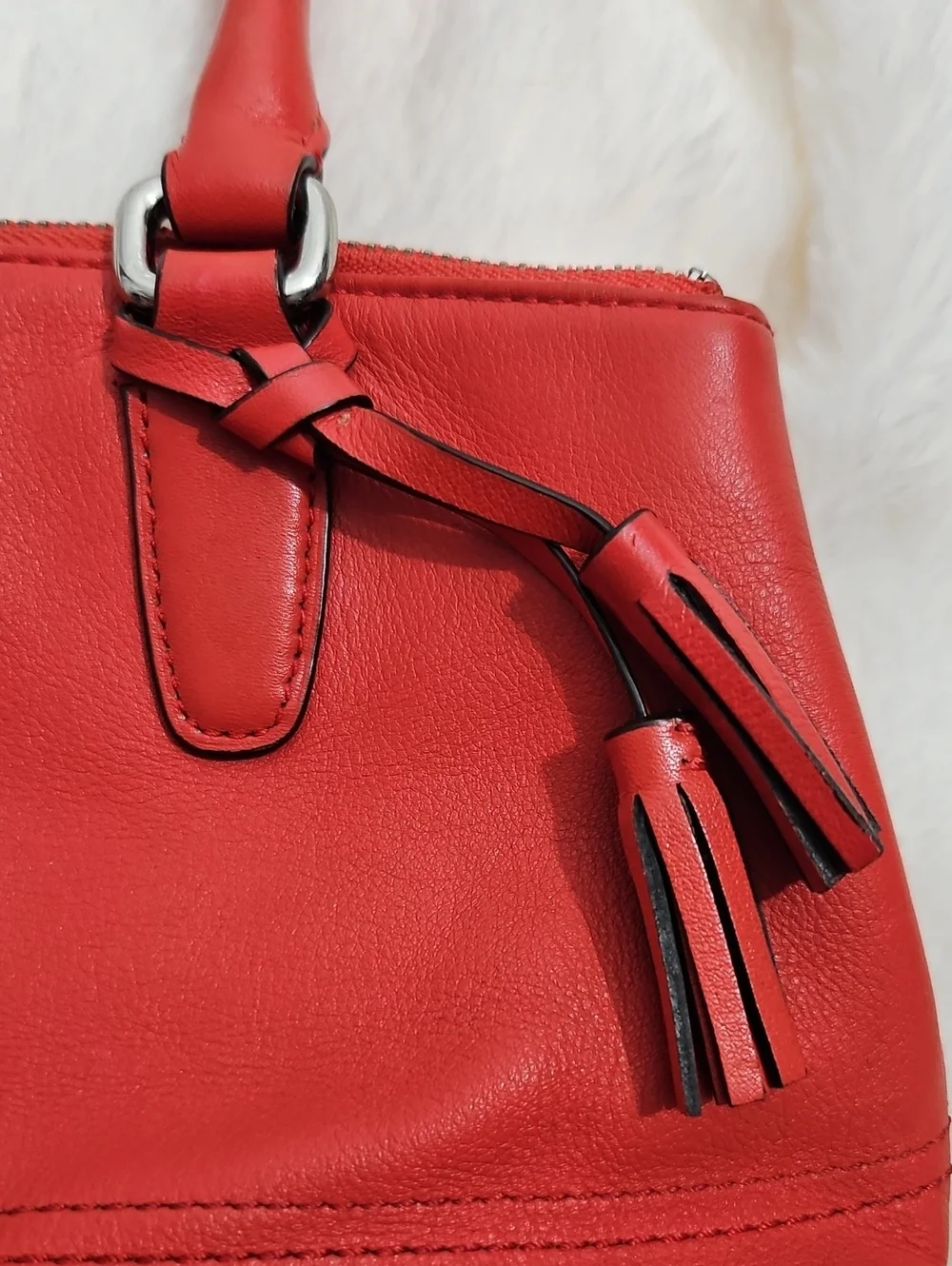Coach Mini Rory Satchel Handbag Red Leather Silver Hardware Tassels